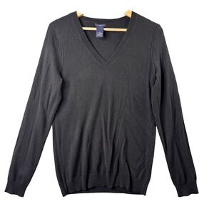 Magaschoni 100% Cashmere V-Neck Sweater Mens Small Black Long Sleeve Fine Knit